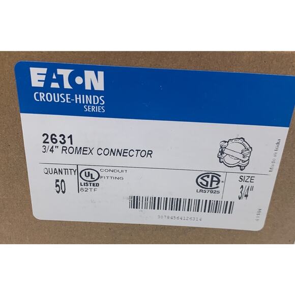 50 New Eaton 3/4" Metal Conduit Fitting Romex Connectors 2631 In Original Box - Picture 3 of 3